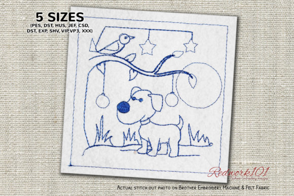 Dog Standing Near Tree Redwork Review for Seasonal Collections