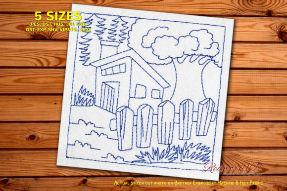 Old House with Tree: Embroidery Design for Handmade Gifts